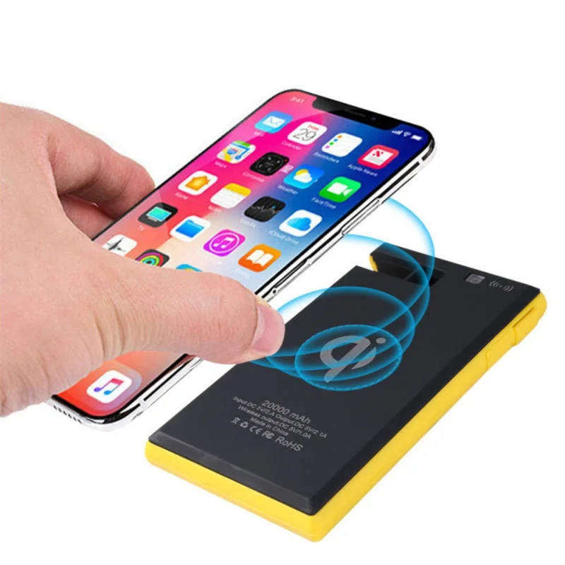 Портативный 20000mAh беспроводной солнечный банк силы 2 USB светодиодный водонепроницаемый аккумулятор зарядное устройство с держателем телефона