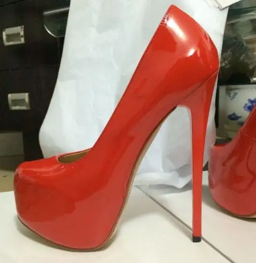 Chaussure Femme/пикантные женские туфли-лодочки на очень высоком каблуке 16 см из красной лакированной кожи на тонком каблуке вечерние женские туфли-лодочки на платформе и высоком каблуке