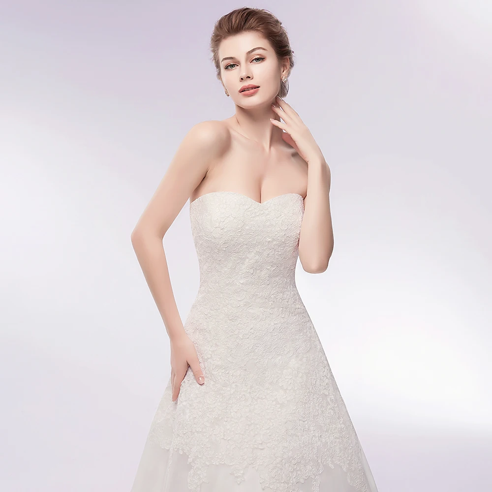 Винтажное ТРАПЕЦИЕВИДНОЕ кружевное Тюлевое свадебное платье 2019 без бретелек