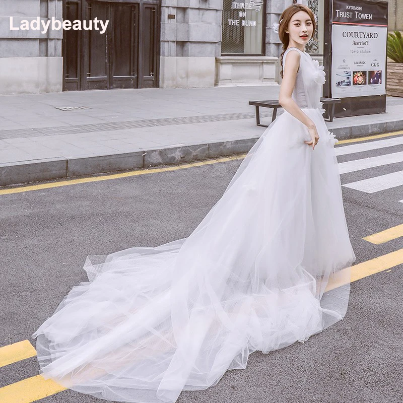 Женское свадебное платье Ladybeauty романтичное белое невесты с v образным вырезом и