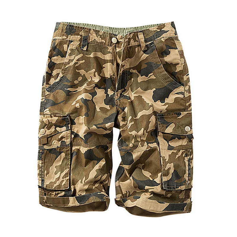 camo khaki 1 Мужские свободные спортивные шорты Карго для бега, мужские камуфляжные военные шорты, плюс размер, шорты для тренировок, хип-хоп повседневные мужские шорты - Цвет: camo khaki 1