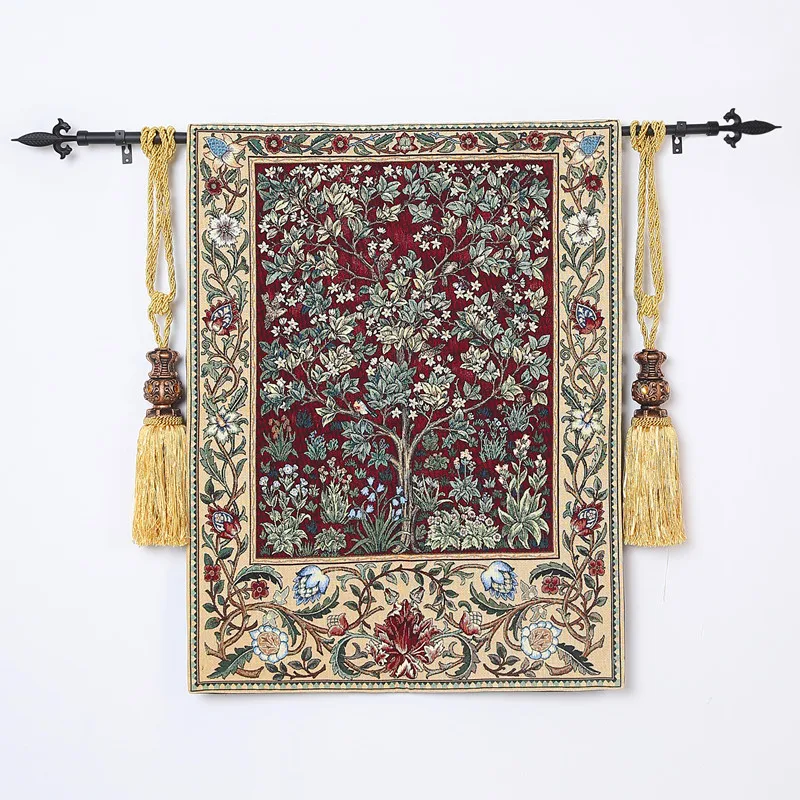 Настенный жаккардовый гобелен Древо жизни William Morris подвесной ковер красного