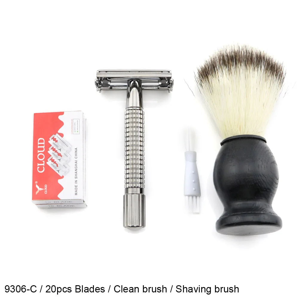 WEISHI Безопасная бритва с бабочкой, двойная металлическая бритва 9306-F серебристого цвета 9306-C, цвет пистолета 9306-I, бронзовый матовый черный, высокое качество, Новинка - Цвет: C 20 Blades Brush