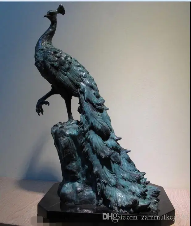 Арт Декор Медь Бронзовая статуэтка Павлин Peahen Мрамор база статуя
