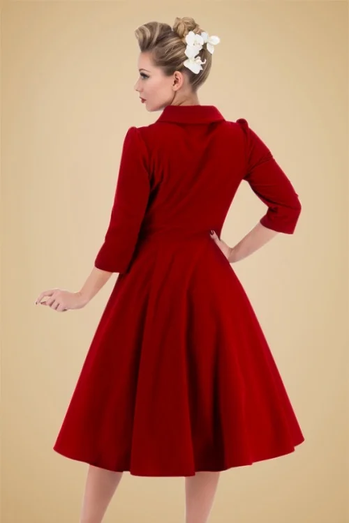 20 женское винтажное красное бархатное платье качели с воротником Питер Пэн