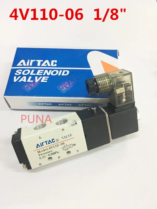 1 шт. Пневматический электромагнитный пневматический клапан Φ 2/5 Way 1/8 &quotBSP 4V110-06 с