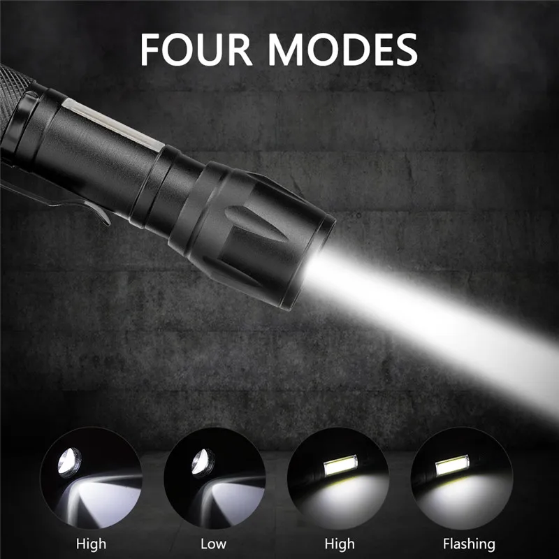 SANYI 4 Modes Flashlight Torch XPE+COB Portable Lantern Camping Light Hunting Lamp Lighting for Outdoor Power by: 1 x AA battery