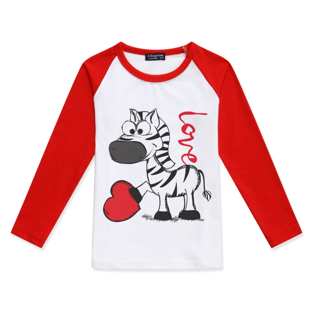 

Special Discount Boys T Shirts Girl Long Sleeve T-Shirt Creative Love Zebra Print Children Clothing Cotton O-Neck Kids Tee shirt