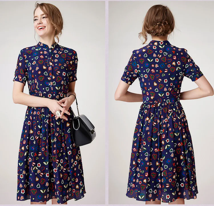Женское шелковое платье креп винтажное летнее из 100% чистого шелка с цветочным