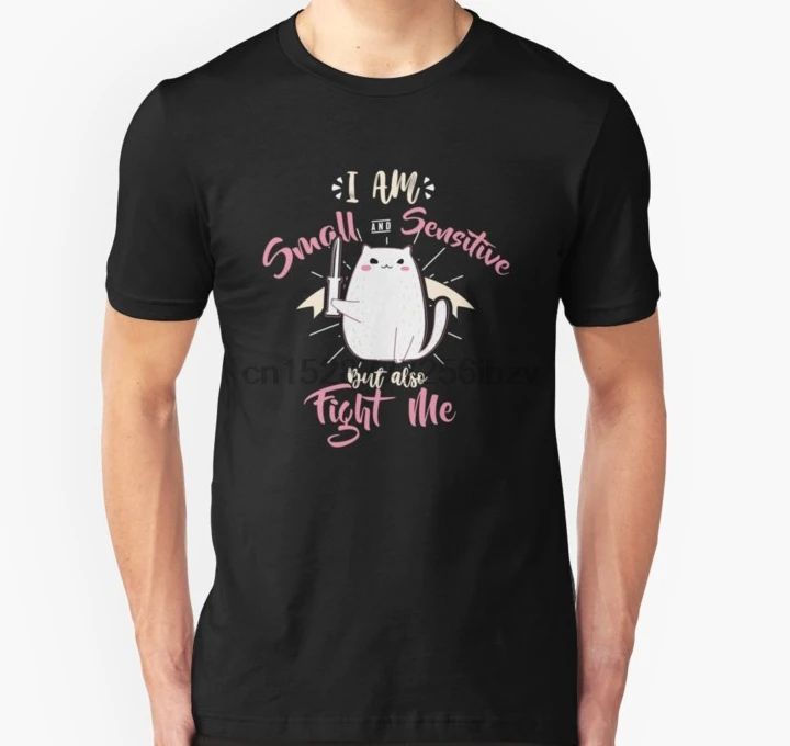 Мужская футболка с коротким рукавом I Am Small Sensitive но и Fight Me Cat женская футболки