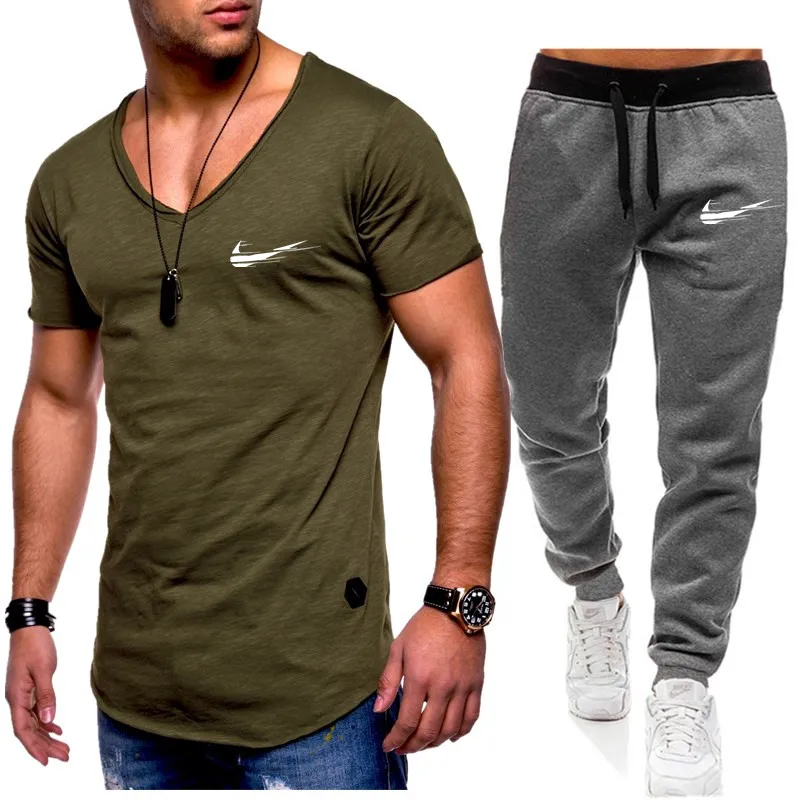 Homens de Moda Duas pechas Define t+ calchas Terno Homens Verao топы, футболки Marca de Moda impresssano Camiseta de Alta Qualidade spor