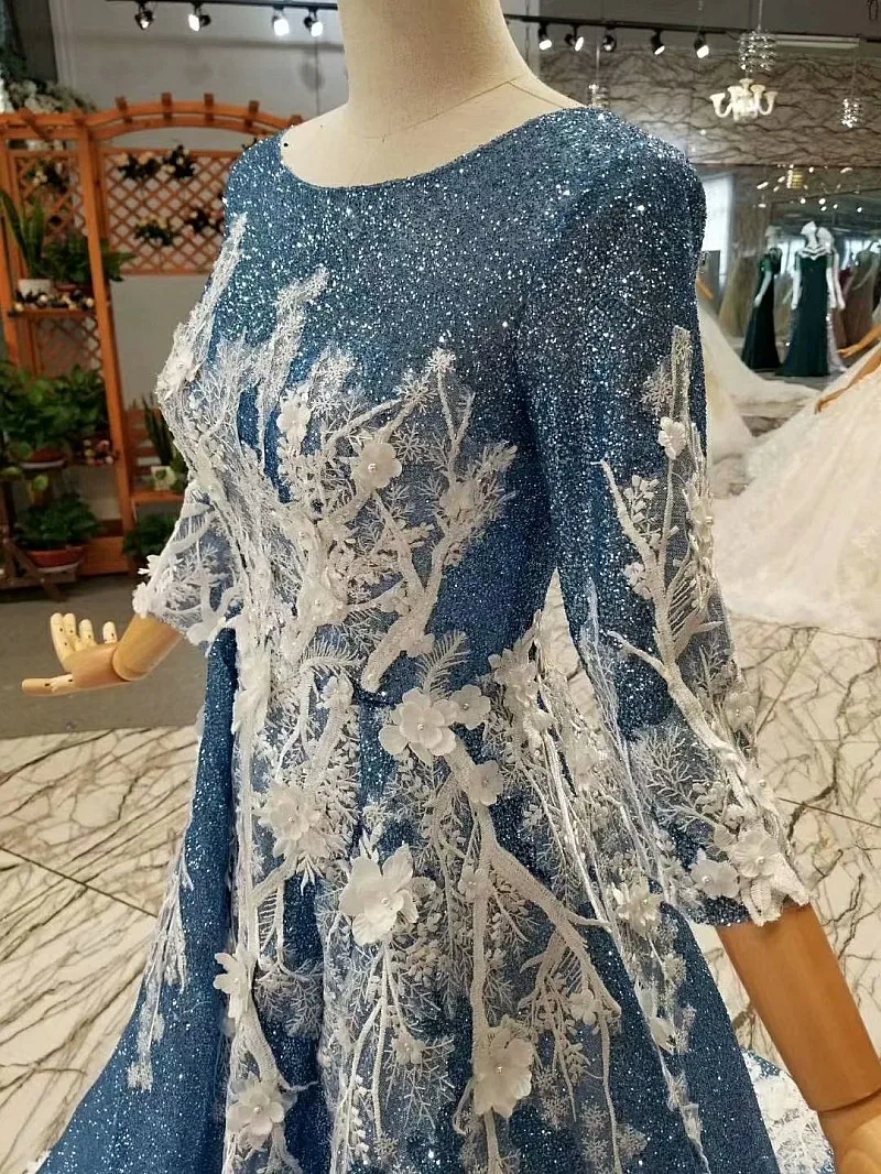 LS647401 блестящий dubai длинные вечерние платья длинный рукав o-neck простой a-line суд