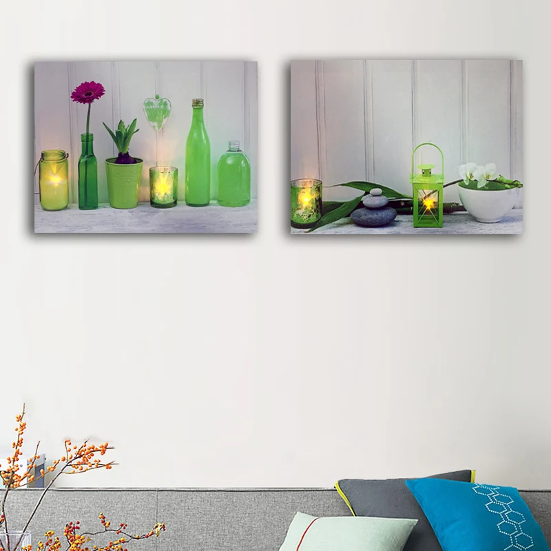 Led холст искусство свечи в стеклянной бутылке фонарь цветы Натюрморт Настенная