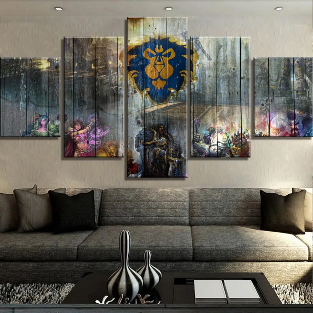 Фото 5 pieces Warcraft game logo canvas paintings HD printing poster of boys room decoration Дом и сад 5 pieces Warcraft game logo canvas paintings HD printing poster of boys room decoration Дом и сад