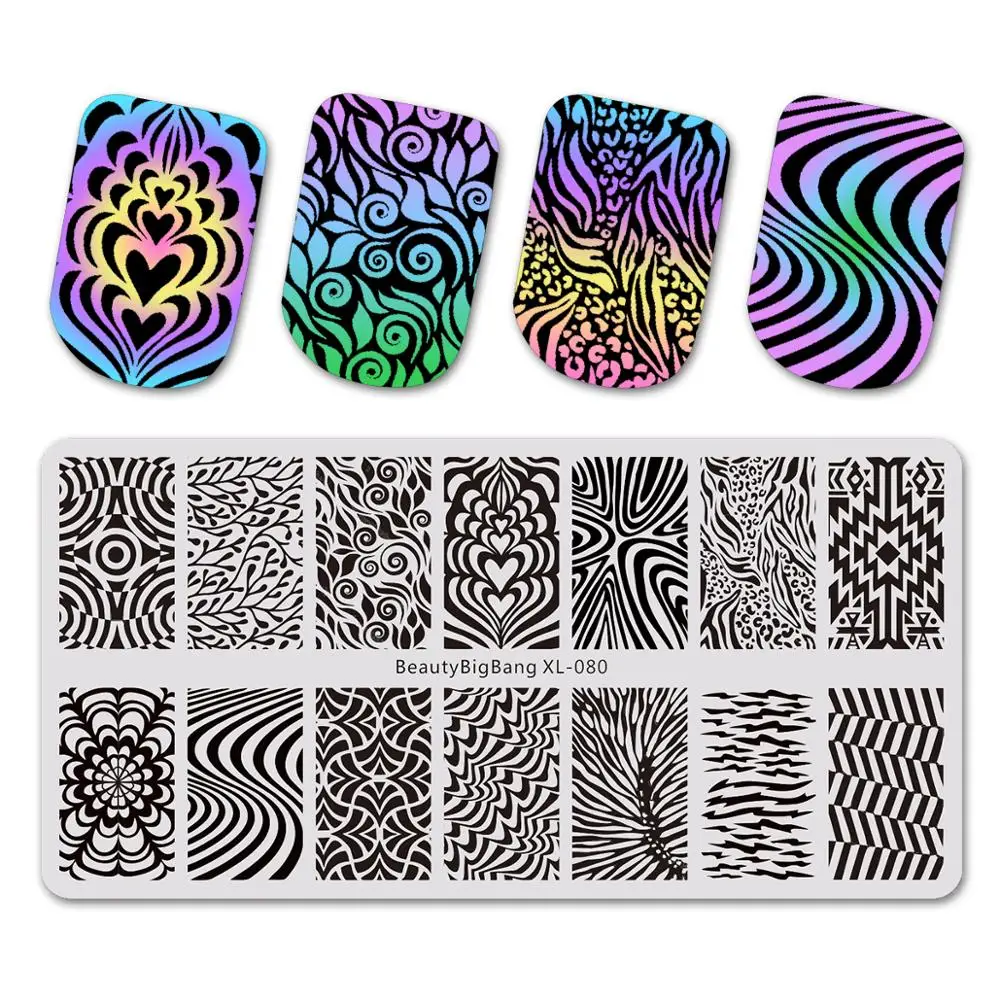 

Beautybigbang 6*12cm Stamping Plates Colorful Wave Figure Pattern Stainless Steel Nail Art Printing Image Nail Stamping Plate