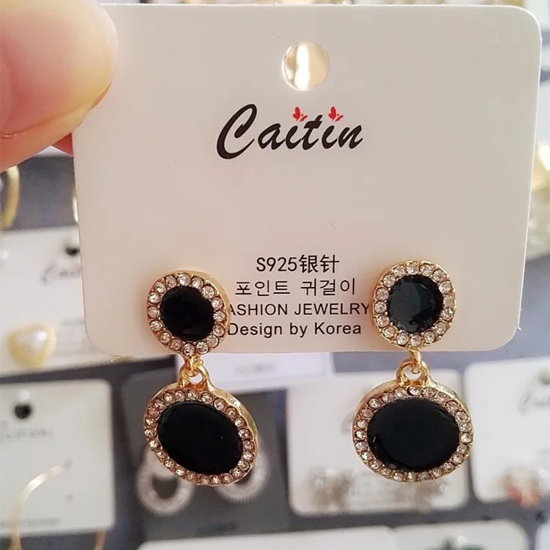 Модные элегантные черные женские серьги с большим кругом и кристаллами