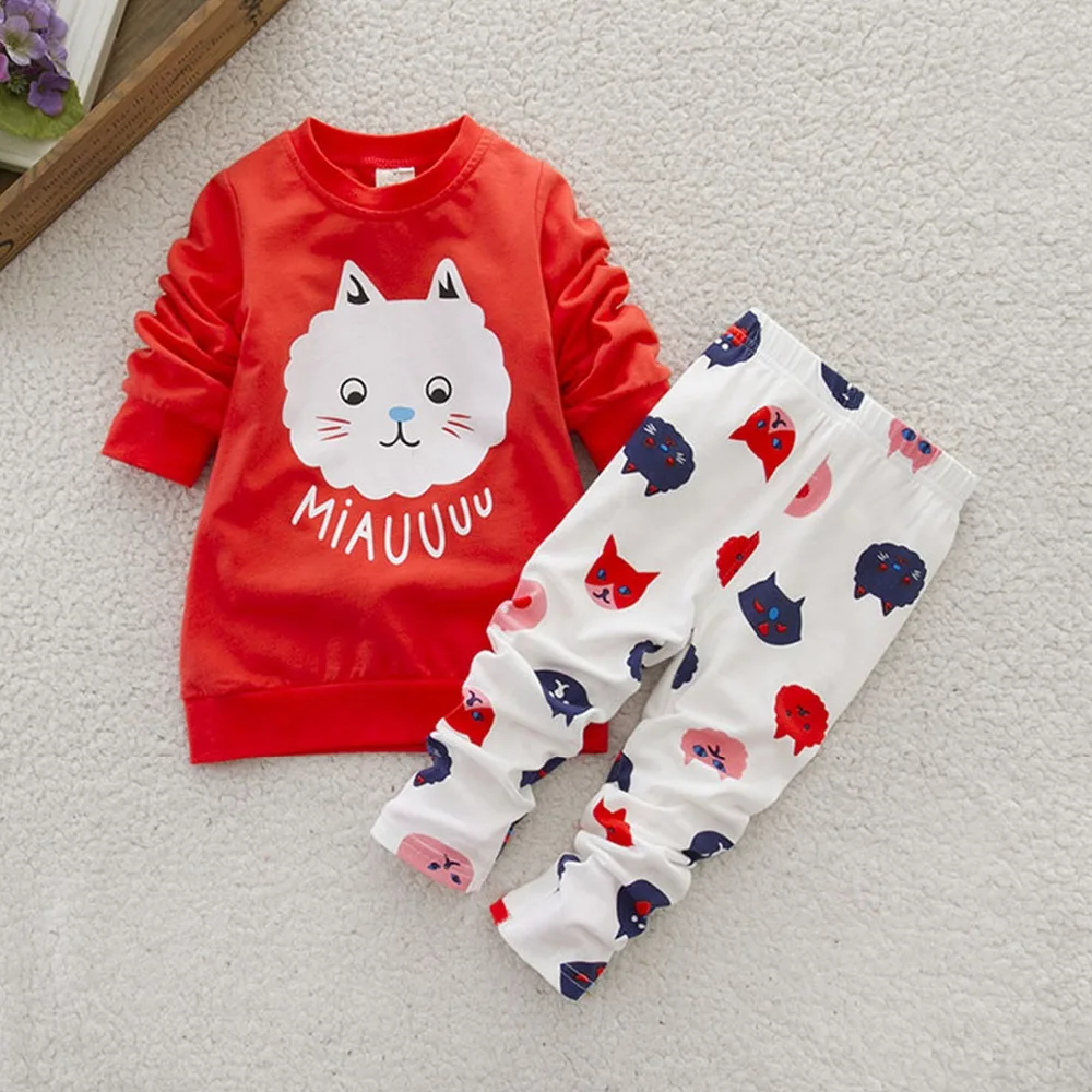 Розничная 2017 Осень стиль Детские одежда Одежда наборы Рыжий Кот 2 шт. (С Длинными