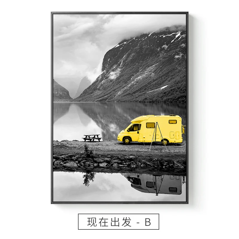 

Modern yellow balloon street canvas painting posters and prints black and white decor wall art pictures for living room bedroom