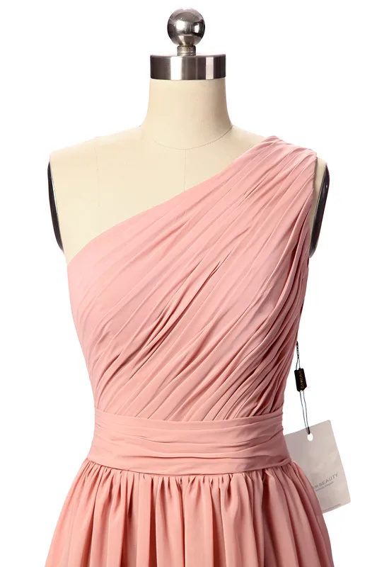 Длинное платье подружки невесты Longo Rosa плиссированное шифоновое на одно плечо