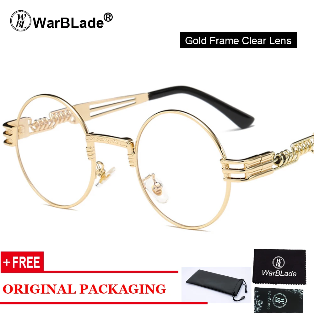 gold clear WarBLade, Ретро стиль, Круглые, стимпанк, солнцезащитные очки, для женщин и мужчин, стимпанк, Золотые очки, хип-хоп, оттенки, Teashades, прозрачные очки - Цвет линз: gold clear