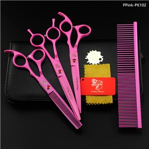 PPink-PK102 4 шт./компл. 7 дюймов собака Уход за лошадьми ножницы для собак прямые истончение изогнутые Профессиональные Парикмахерские ножницы - Цвет: PPink-PK102