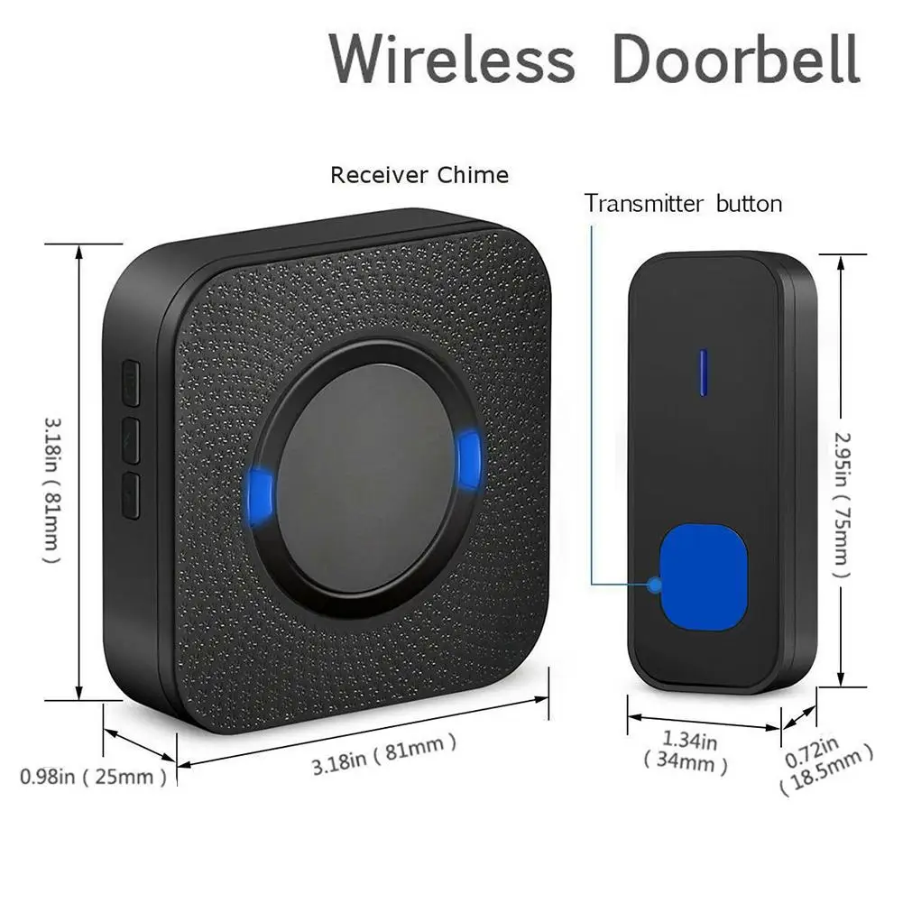Wireless Smart DoorBell Twin Wall Plug Waterproof Door Chime Kit 300M with 55 Chimes intercom video doorbell | Безопасность и