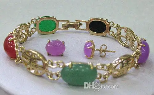 

2017 Multicolor Jades Jewelry bangle bracelet earrings set>>> Free shipping