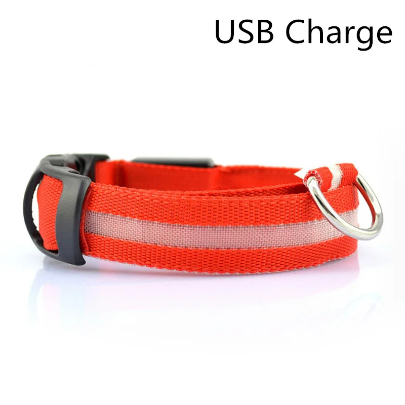 USB Red Светодиодный ошейник для собак, USB Перезаряжаемый светильник, ошейник для домашних животных, регулируемый нейлоновый мигающий светящийся ошейник для щенков, товары для защиты от потери - Цвет: USB Red