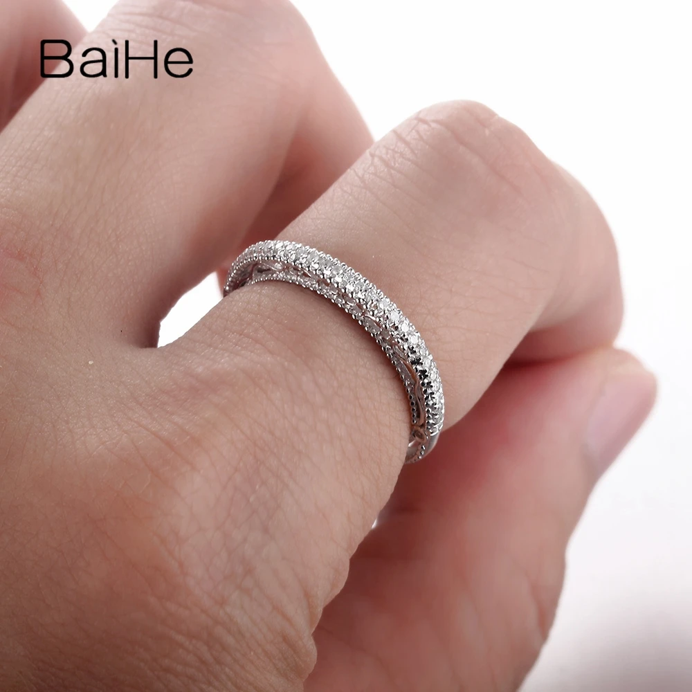 BAIHE подлинной стерлингового серебра 925 0.2CT H/SI Круглый Природные Алмазы свадебный