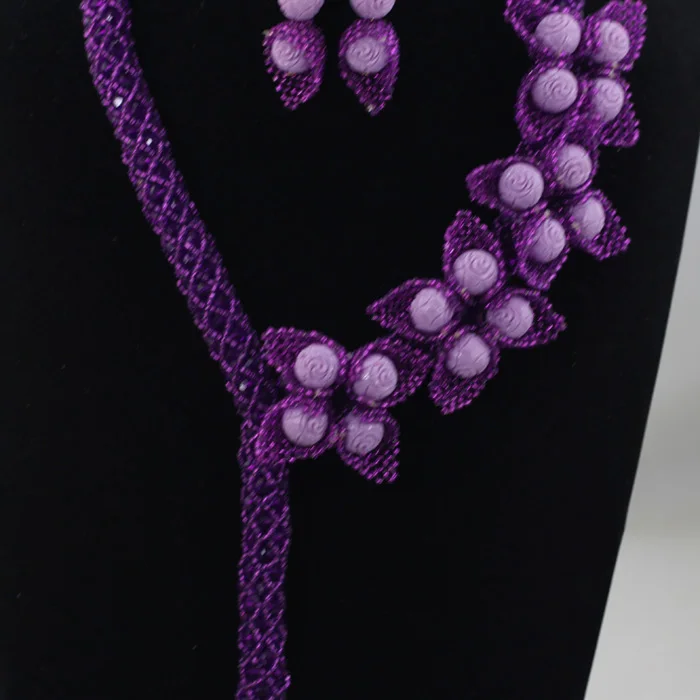 Очаровательный Фиолетовый нигерийский Свадебный набор ювелирных изделий