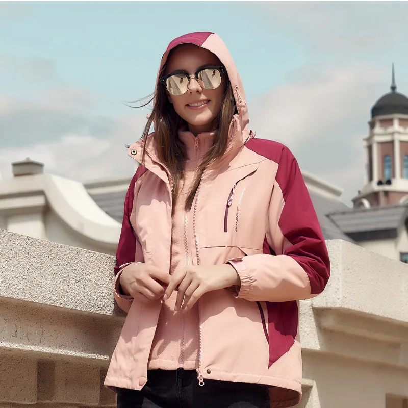 Female Pink 7XL хит Весна Зима 3 в 1 Мужская и женская куртка для альпинизма и пешего туризма Мужская и женская спортивная водонепроницаемая утепленная ветровка - Цвет: Female Pink