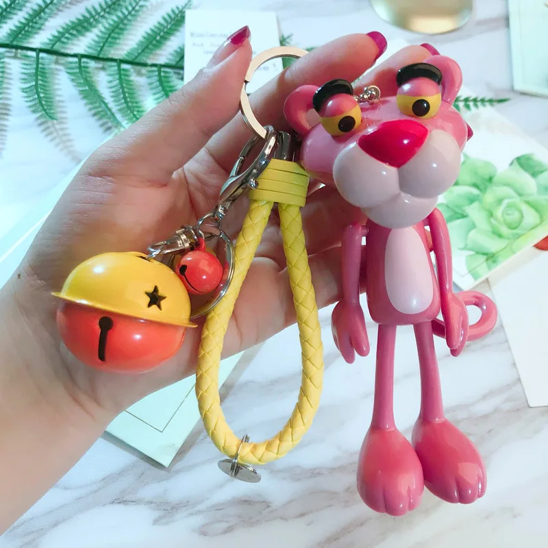 Милый аниме мультфильм розовый леопард колокольчик брелок для ключей мех кролика мяч пушистый брелок для женщин держатель Шарм сумка кошелек ключи цепи - Цвет: 15