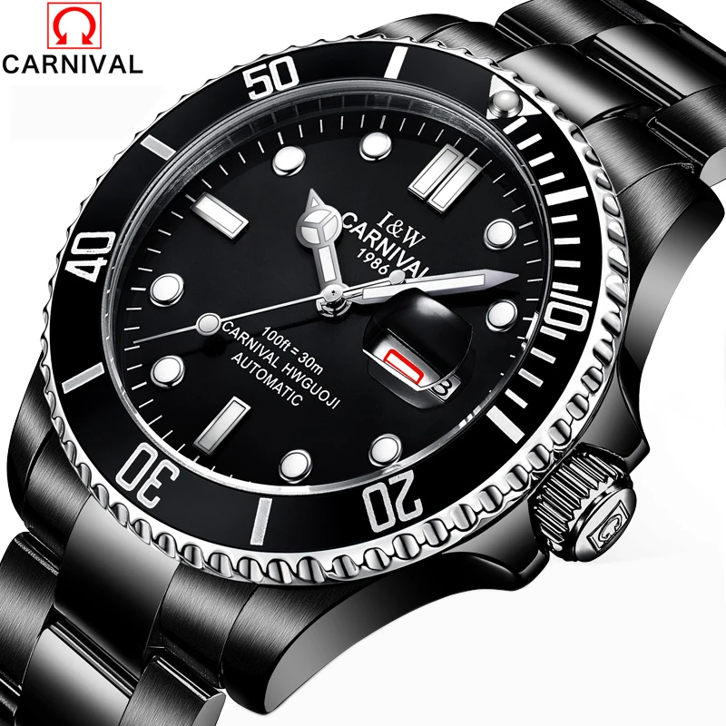 

Top Brand Wristwatch CARNIVAL Men Business Luxury Sport Automatic Date Mechanical Steel Clock Luminous Men's Watch Tourbillon