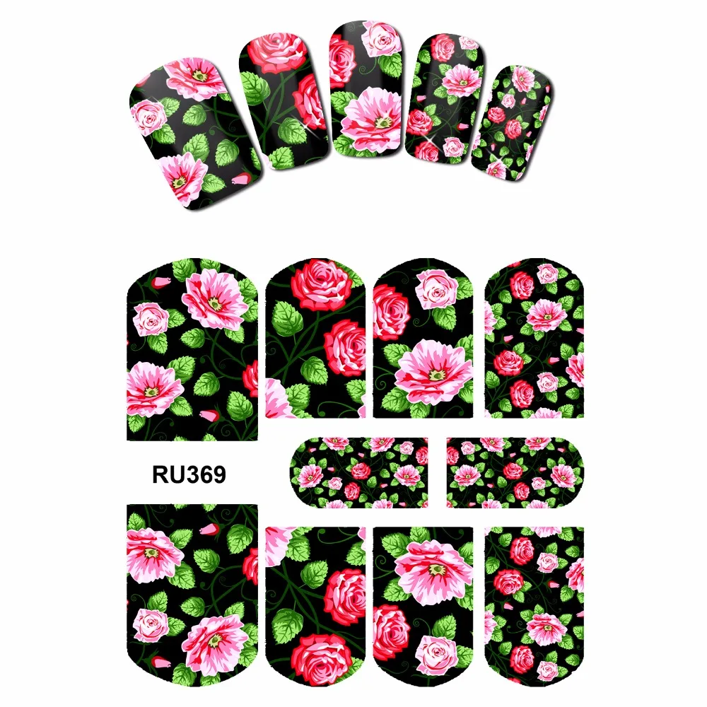 

NAIL ART NAIL BEAUTY WATER STICKER DECAL SLIDER FULL COVER TROPICAL FLOWER VINE CHINA ROSE DAISY PEONY RU367-372
