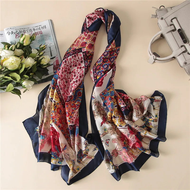 Женский модный Африканский этнический шелковый шарф с цветочным принтом шаль