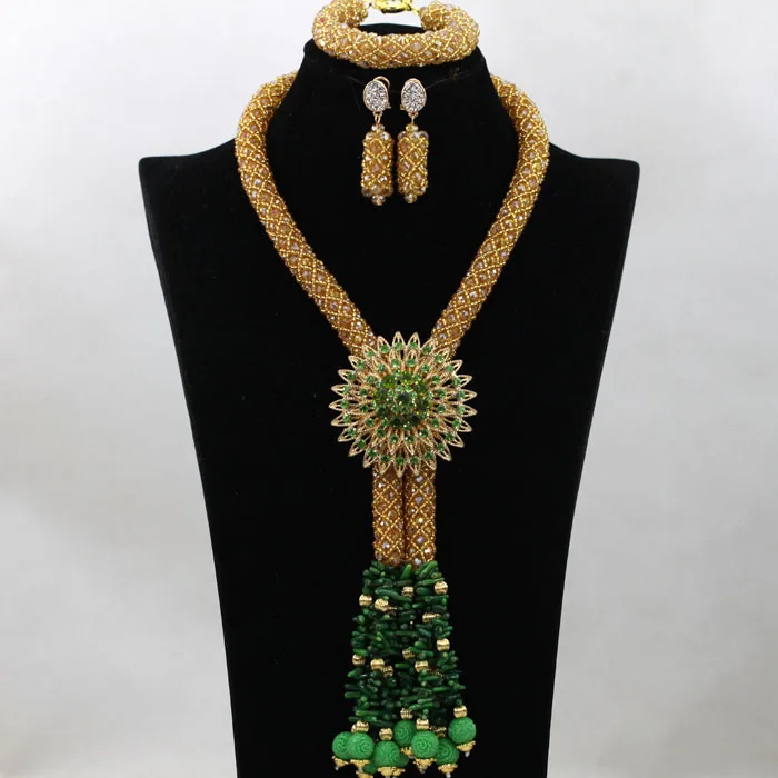 Роскошные золотые/шампанские свадебные женские бусы костюм африканские