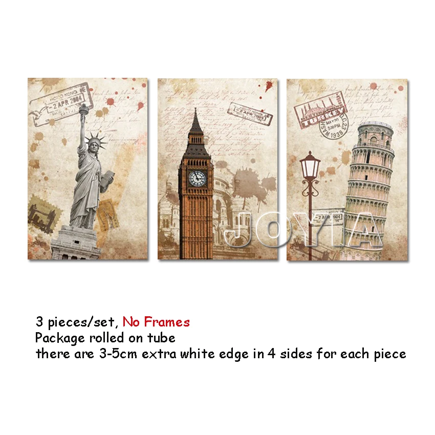 3 шт. винтажное настенное искусство старый стиль здание города сцена картина для