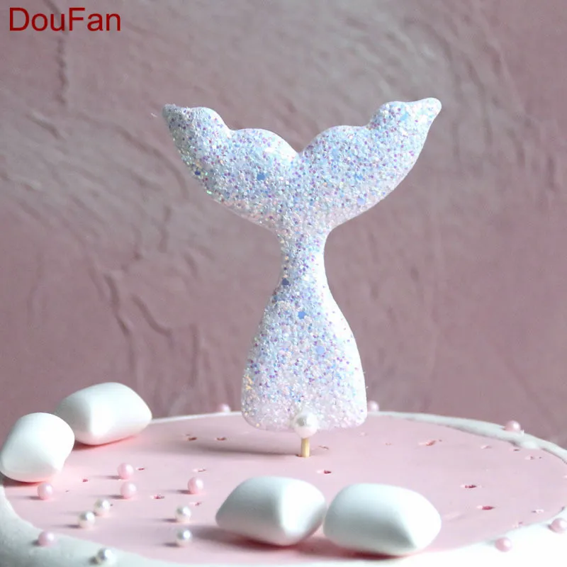 DouFan 3 шт. Блестящий Топпер для торта с хвостом русалки единорог топ кексов товары