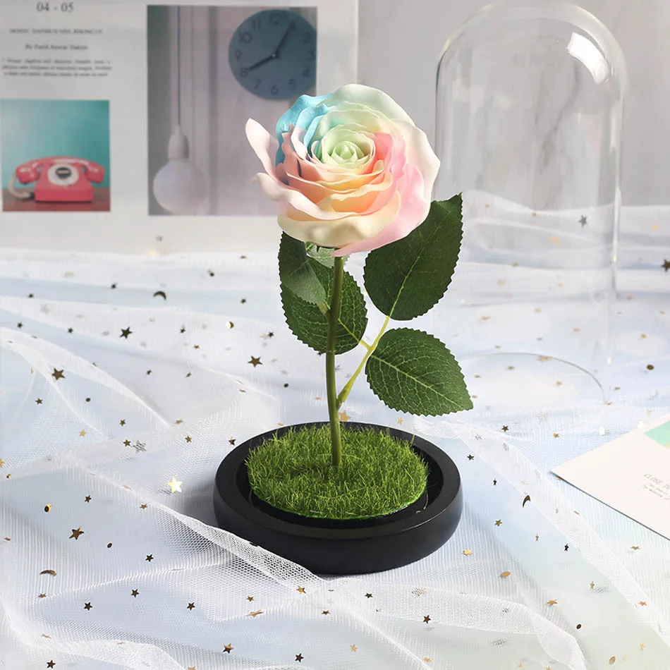 Красота и с рисунком из мультфильма «Красавица и Чудовище» в виде красных роз с яркие светодиодные светильник в Стекло купол для Свадебная вечеринка, подарок на день Святого Валентина, подарок на день матери