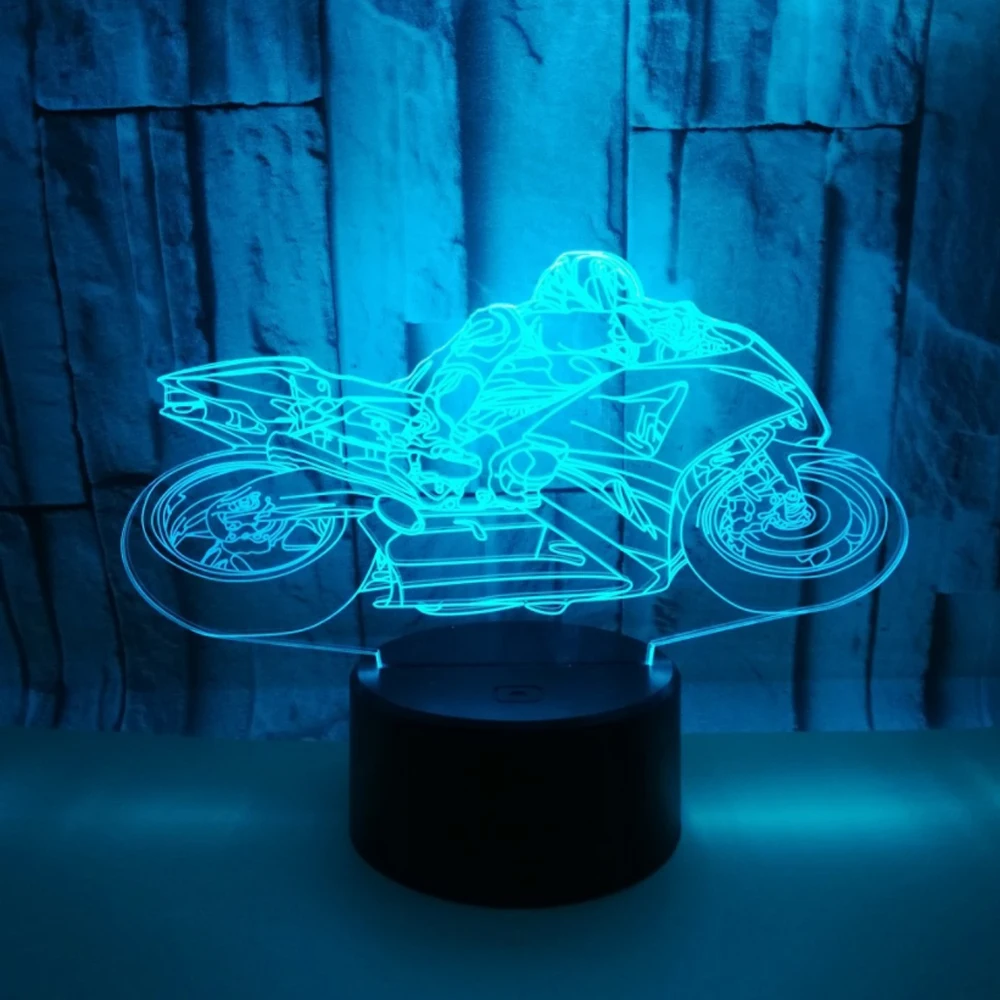 3D светодио дный светодиодный ночник moto rcycle moto с 7 цветов свет для украшения дома лампы удивительный визуализации Иллюзия подарок
