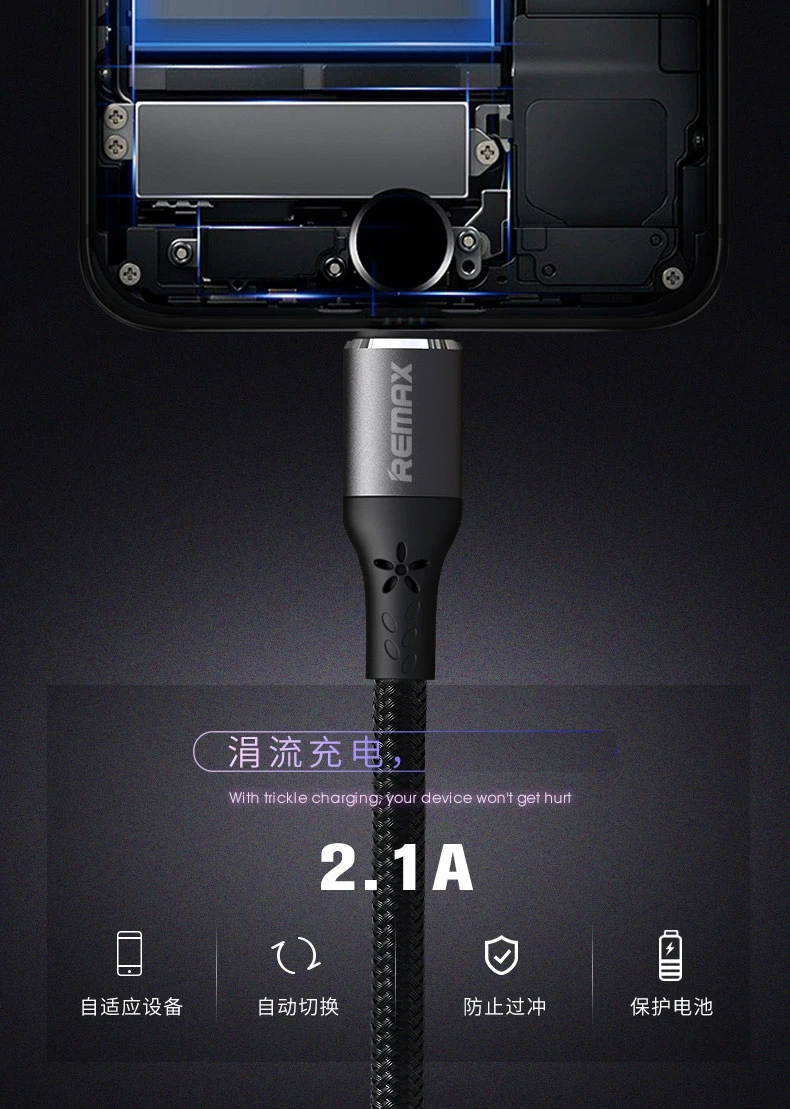 Remax светодиодный светящийся USB кабель 2.1A кабель для быстрой зарядки для iPhone Xs max XR X 8 7 6 8s 7s 6s plus 5S шнур для зарядки
