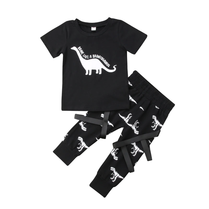 

Baby Clothing Sets Black Brave Like Brontosaurus t-shirt Tops+Dinosaur Print Pants 2pcs Bebe Clothes Sets