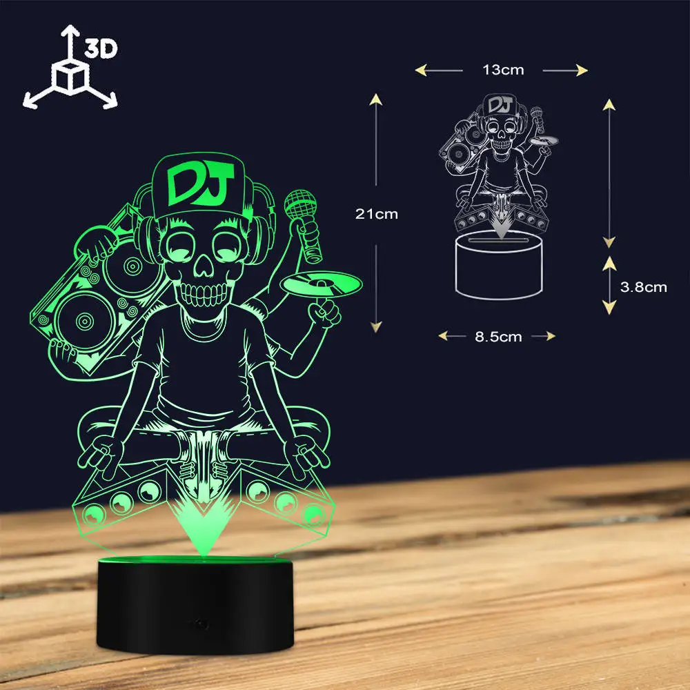 Тату DJ музыка Скелет микрофон силуэт ночные лампы DJ Череп 3D визуальная настольная лампа огни рок музыка декоративное освещение