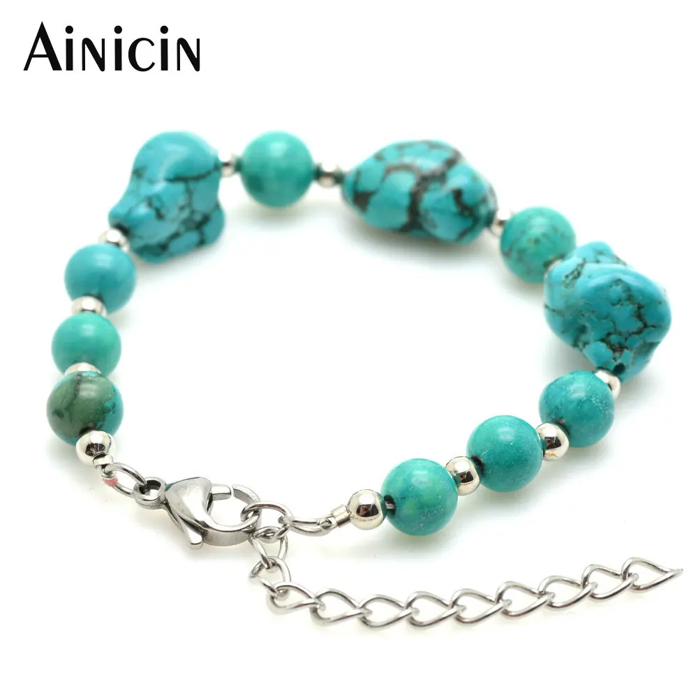 10 шт. бусины с сине зеленым камнем Бесплатная форма браслеты цепи застежка