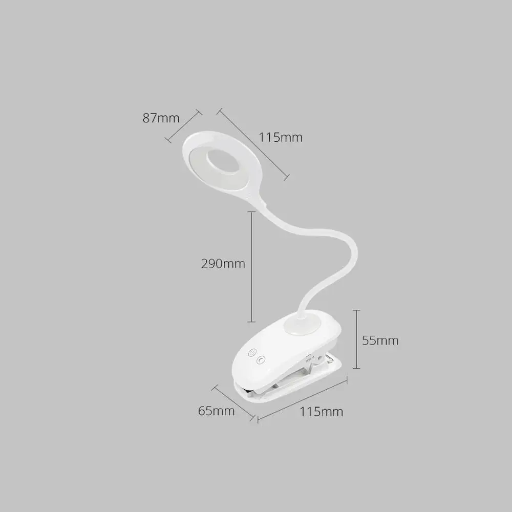 With Clip Tafellamp USB Перезаряжаемый Светодиодный настольный светильник Toucn ВКЛ./ВЫКЛ. Диммируемый светодиодный светильник Гибкая прикроватная настольная лампа для чтения книг с батареей - Цвет абажура: With Clip
