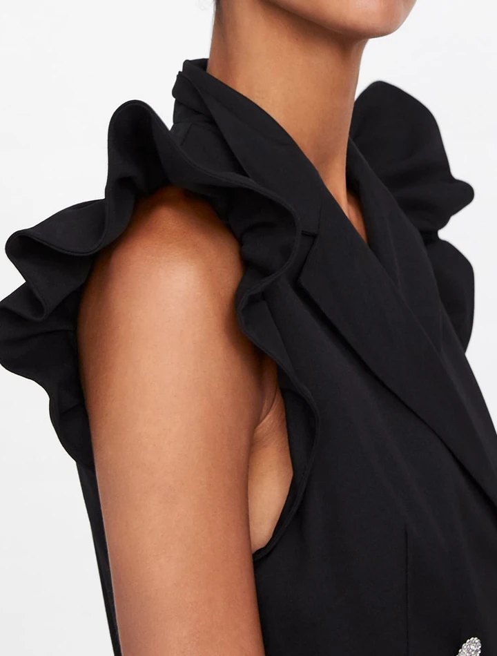 Getвесеннее женское платье с оборками без рукавов костюм платья черным поясом