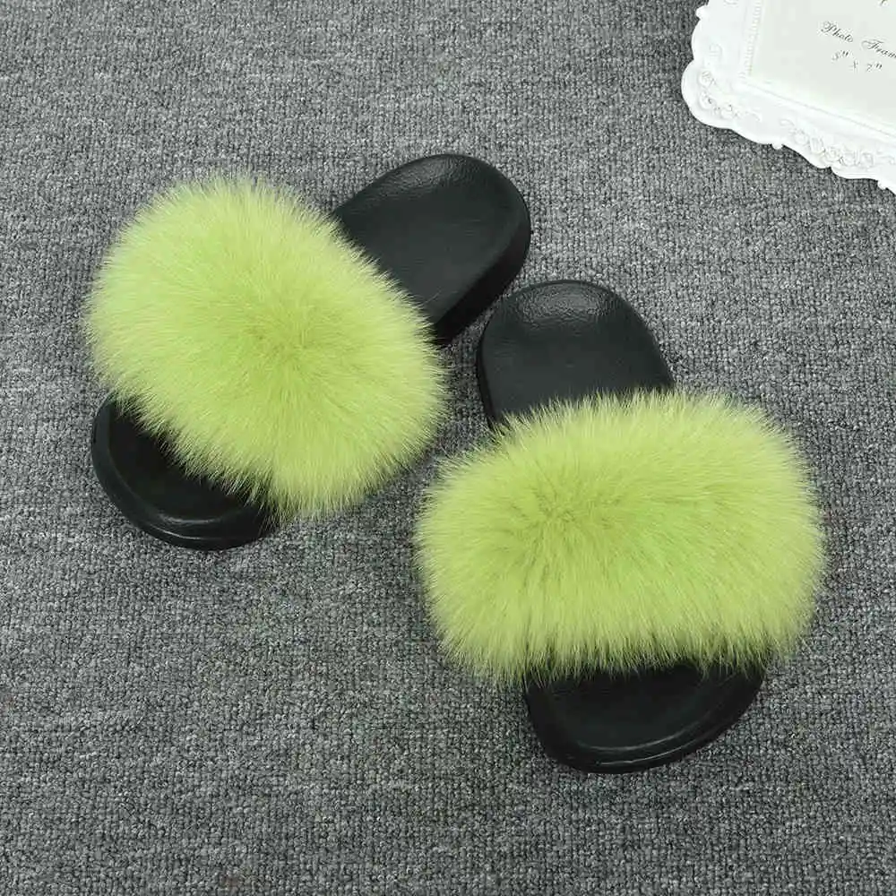 Light Green Jancoco Max/модные шлепанцы с натуральным лисьим мехом; женские шлепанцы; летние пляжные сандалии; Вьетнамки с натуральным мехом; S6043 - Цвет: Light Green