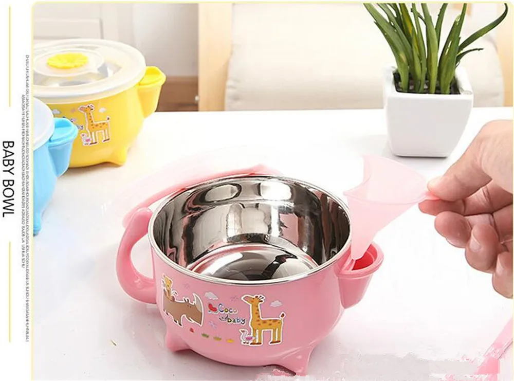 

Baby Heat Insulation Stainless Steel Bowl With Handle Spoon Water Injection Heat Preservation Baby Bowl Hot and cold dual-use