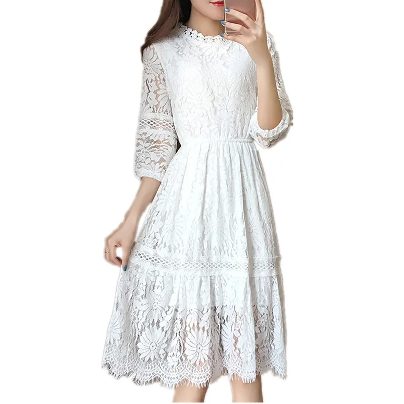 2019 Новое Женское летнее платье Vestidos одежда модный Досуг тонкая талия кружева