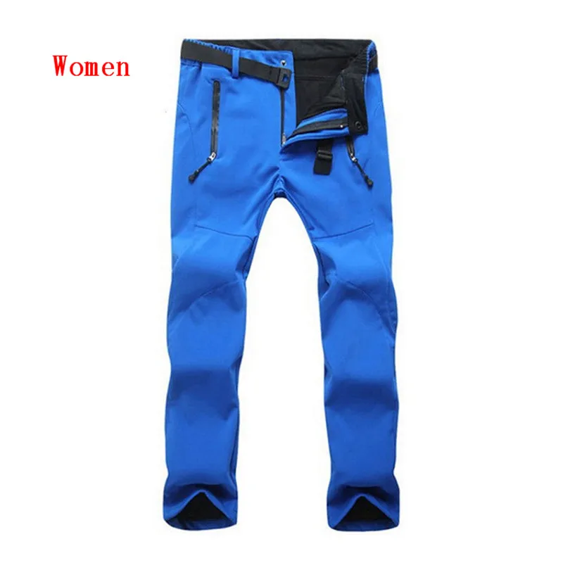 Royal Blue Зимние мужские и женские флисовые походные брюки водонепроницаемые ветрозащитные термо треккинговые лыжные рыбацкие Брюки Большие размеры - Цвет: Royal Blue